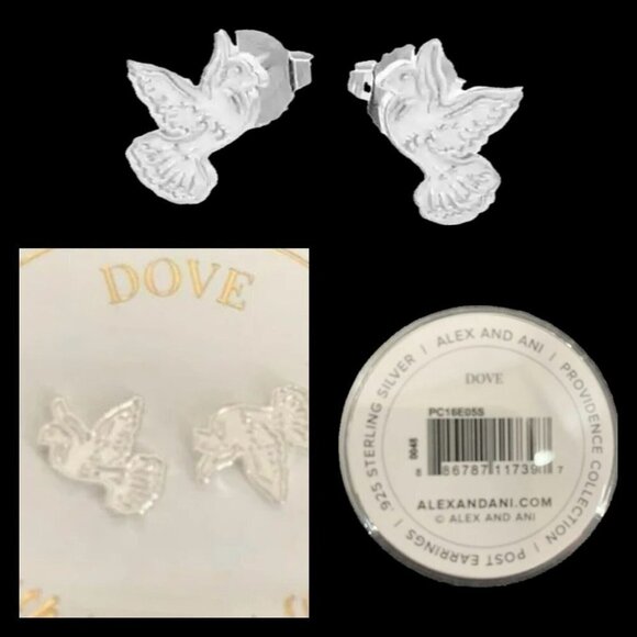 Alex And Ani Dainty .0925 Sterling Silver Textured Dove Shaped Stud Earrings - Picture 1 of 4
